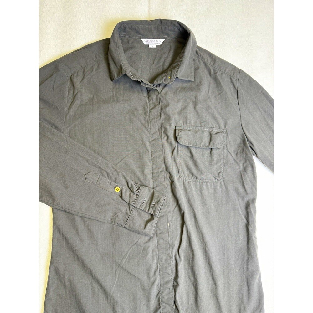 Clothing Arts Men's Gray Solid Woven Nylon Button-Up Shirt Pockets LS L